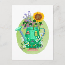 Green Watering Can Cottage Briefkaart