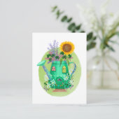 Green Watering Can Cottage Briefkaart (Staand voorkant)