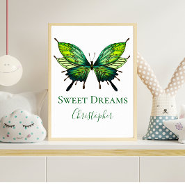 Green Waterverf Butterfly Nursery Wall Art Poster