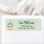 Green Waterverf Cupcake Birthday Adres Etiket (Insitu)