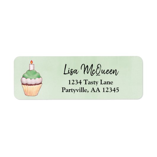 Green Waterverf Cupcake Birthday Adres Etiket (Voorkant)