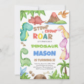 Green Waterverf Dinosaur Birthday Uitnodiging (Voorkant)