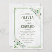 Green Waterverf Floral, Marmer Background Wedding Kaart (Voorkant)