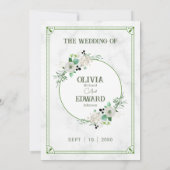 Green Waterverf Floral, Marmer Background Wedding Kaart (Achterkant)