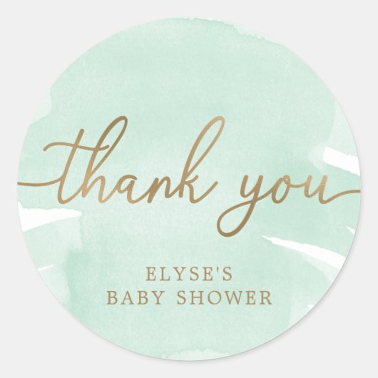 Green Waterverf Gold Baby shower Favor Sticker (Voorkant)