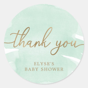 Green Waterverf Gold Baby shower Favor Sticker