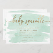Green Waterverf Gold Baby Sprinkle Invitation Kaart (Voorkant / Achterkant)