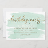 Green Waterverf Gold Birthday Party Invitation Kaart (Voorkant)