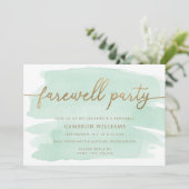 Green Waterverf Gold Farewell Party Invitation Kaart (Staand voorkant)