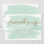 Green Waterverf Gold Farewell Party Invitation Kaart (Voorkant / Achterkant)