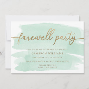 Green Waterverf Gold Farewell Party Invitation Kaart