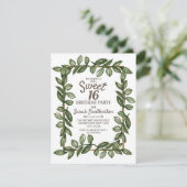 Green Waterverf Leaves White Gold Sweet 16 Kaart (Staand voorkant)