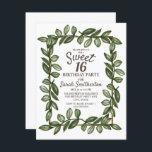 Green Waterverf Leaves White Gold Sweet 16 Kaart<br><div class="desc">Mooie en elegante botanische groene waterverf verlaat op een witte Sweet 16 verjaardagsfeestdag met gouden accenten.</div>