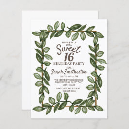 Green Waterverf Leaves White Gold Sweet 16 Kaart