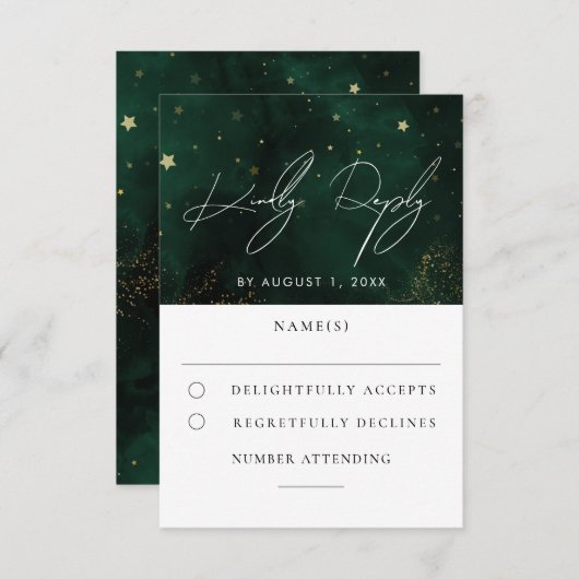 Green Waterverf Magical Gold Wedding RSVP (Voorkant / Achterkant)