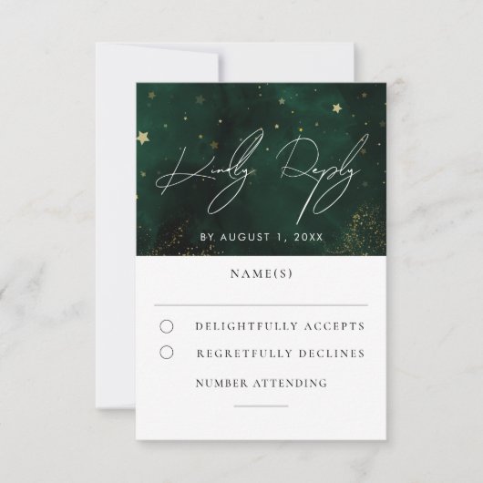 Green Waterverf Magical Gold Wedding RSVP Kaartje (Voorkant)