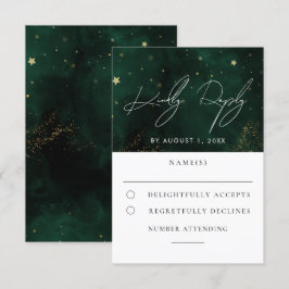 Green Waterverf Magical Gold Wedding RSVP Kaartje