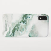 Green Waterverf Ombre Marble Monogram Case-Mate iPhone Case (Achterkant (horizontaal))
