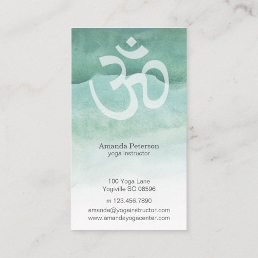 Green Waterverf Ombre Om Yoga Instructor Visitekaartje (Achterkant)