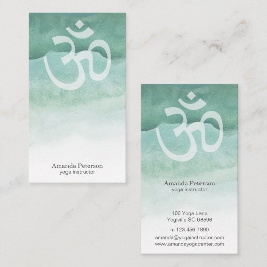 Green Waterverf Ombre Om Yoga Instructor Visitekaartje (Voorkant / Achterkant)
