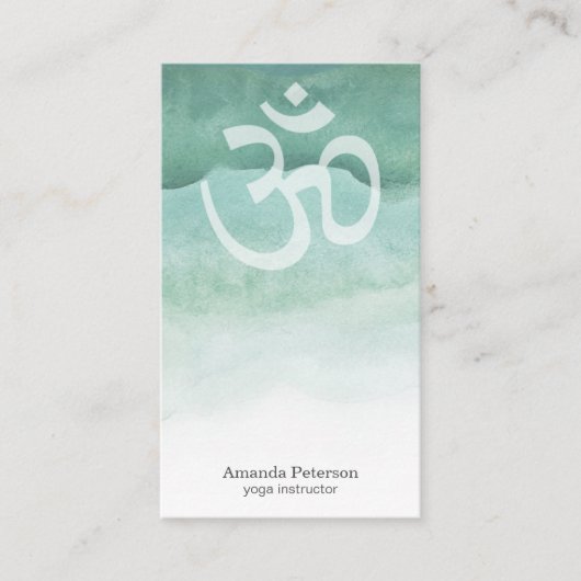 Green Waterverf Ombre Om Yoga Instructor Visitekaartje (Voorkant)