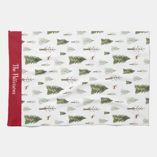 Green Waterverf Pine Trees Patterned Theedoek (Horizontaal)