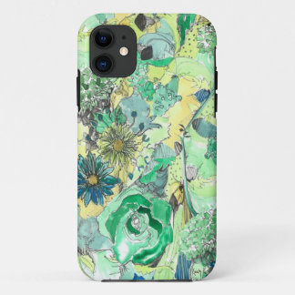 Green Waterverf Sketched Blooms iPhone Case