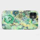 Green Waterverf Sketched Blooms iPhone Case (Achterkant (horizontaal))