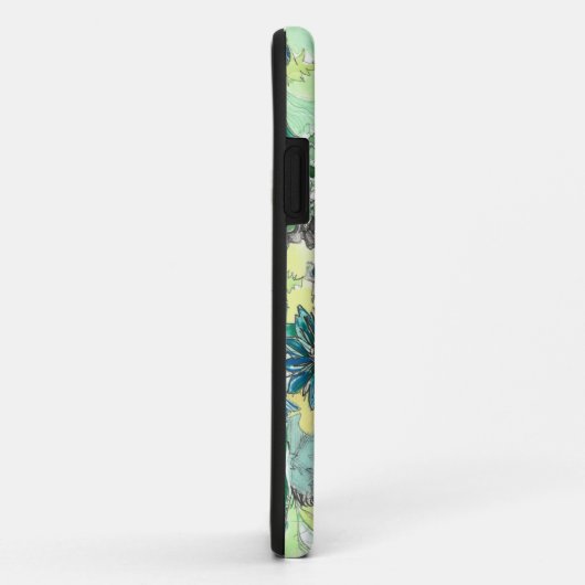 Green Waterverf Sketched Blooms iPhone Case (Achterkant/rechts)