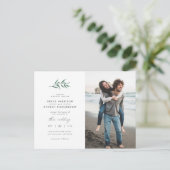 Green Waterverf Sprig | Minimale fotoweddenschap Uitnodiging Briefkaart (Staand voorkant)