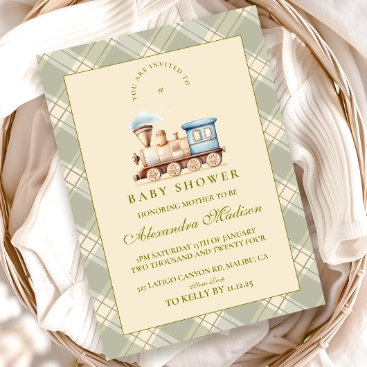 Green Waterverf Train Baby shower Kaart