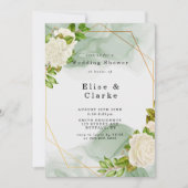 Green Waterverf White Rose Wedding Shower Invite (Voorkant)