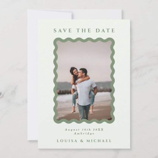 Green Wavy Lijst Photo QR Code Weddenschap Save th Save The Date (Voorkant)