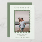 Green Wavy Lijst Photo QR Code Weddenschap Save th Save The Date (Voorkant / Achterkant)