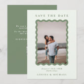 Green Wavy Lijst Photo QR Code Weddenschap Save th The Date (Voorkant / Achterkant)