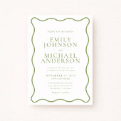 Green Wavy Outline Wedding Invitation Kaart