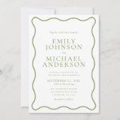 Green Wavy Outline Wedding Invitation Kaart (Voorkant)