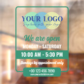 Green We Are Open Hours With Your Logo Raamsticker (Vel 2)
