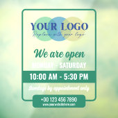 Green We Are Open Hours With Your Logo Raamsticker (Vel 3)