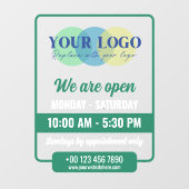 Green We Are Open Hours With Your Logo Raamsticker (Vel)