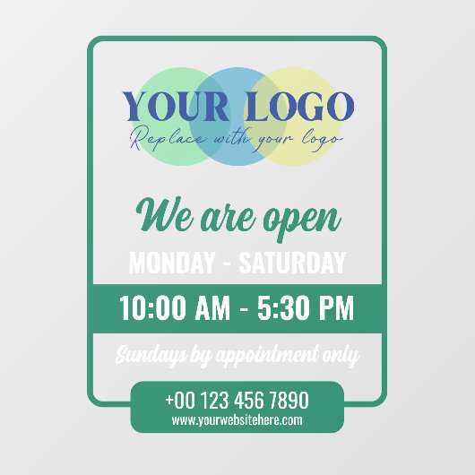 Green We Are Open Hours With Your Logo Raamsticker (Vel)