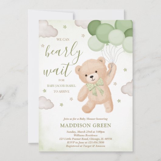 Green We kunnen Baby shower afwachten Kaart (Voorkant)