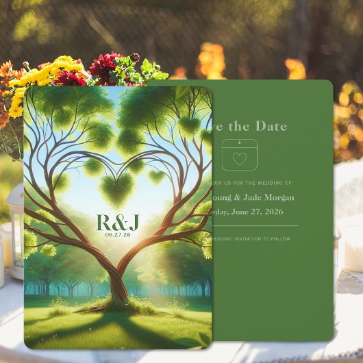 Green Wedding Flat Save The Date Kaart