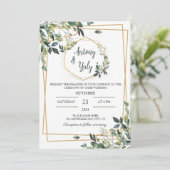 Green Wedding Invitation boda con hojas verdes Kaart (Staand voorkant)