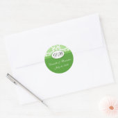 Green Wedding Monogram Damask Seal Ronde Sticker (Envelop)