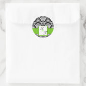 Green Wedding Monogram Damask Seal Ronde Sticker (Tas)