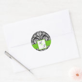 Green Wedding Monogram Damask Seal Ronde Sticker (Envelop)