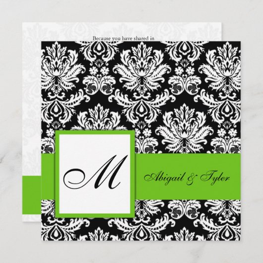 Green Wedding Monogram Damask Uitnodiging (Voorkant / Achterkant)
