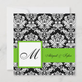 Green Wedding Monogram Damask Uitnodiging (Voorkant)