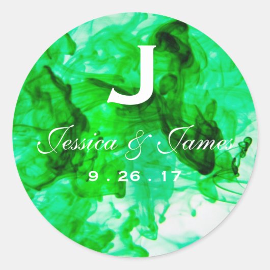 Green Wedding Monogram Ronde Sticker (Voorkant)